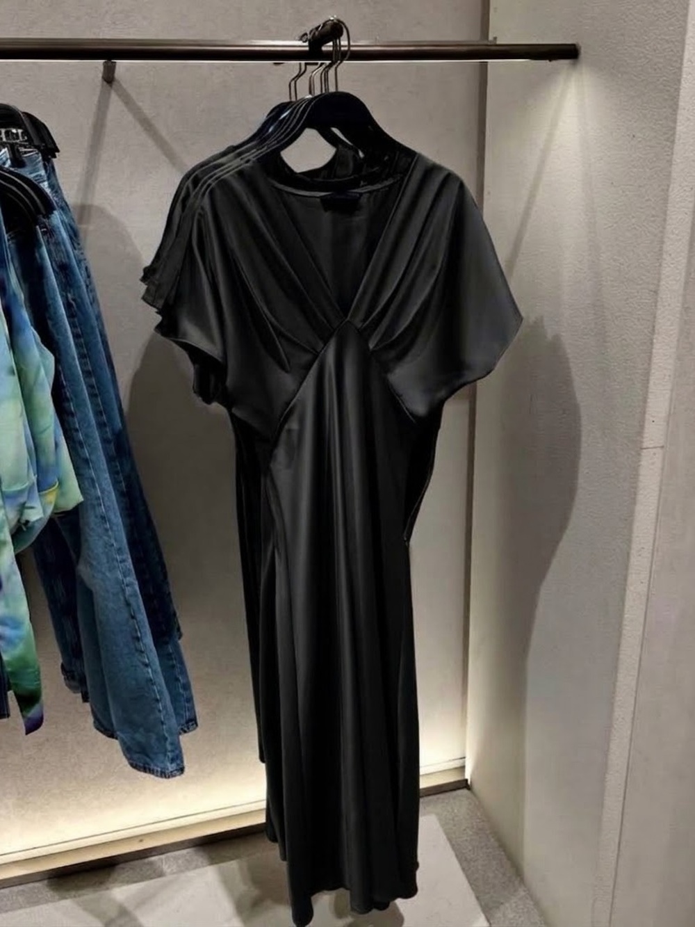 Zara Black Draped V-Neck Maxi Dress